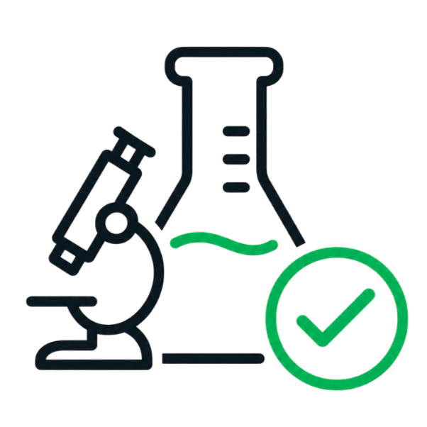 Wissenschaftlich fundiert – Symbol mit Mikroskop und Check